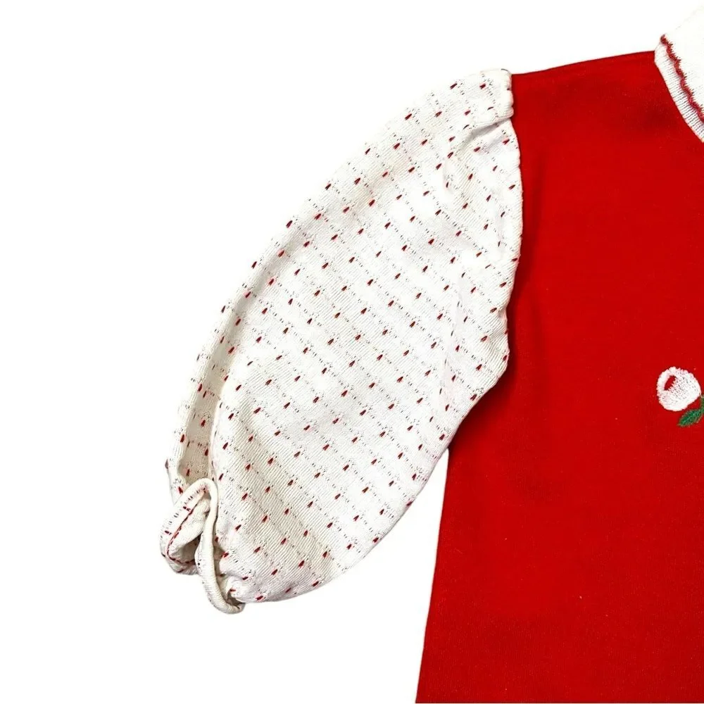Vintage Health-Tex One Piece Romper 24 Months Red Heart‎ Lace Snaps Long Sleeve